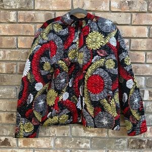 Ruby Rd Silky Quilted Jacket Size XL Crinkle Boho Artsy Art To Wear Colorful